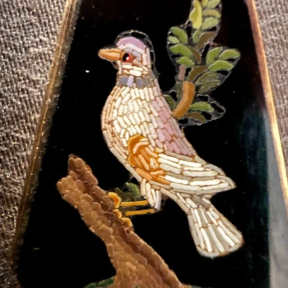 Extraordinary antique pendant with micromosaic, Italy Antique Bird Pendant - Picture 3 of 8